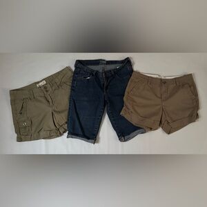 OLD NAVY Lot Casual Shorts Size 4 Brown, Olive Green and Blue Denim Summer Great